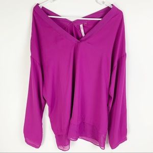 NY Collection Purple Long Sleeve Chiffon Blouse XL